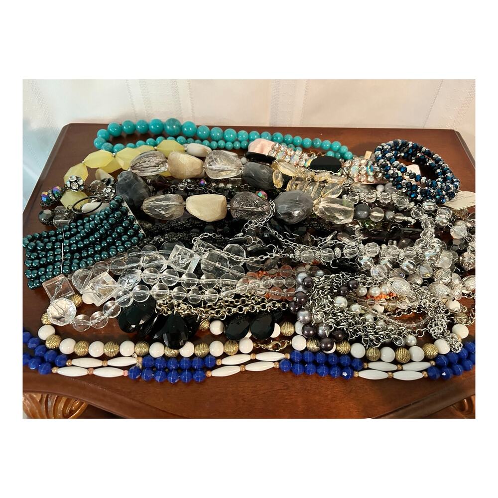 Mixed Beaded Necklace Lot 2.58 lbs Vintage Modern Wearable Craft Jewelry